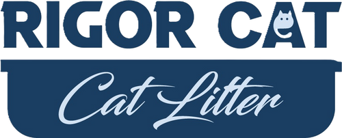 Rigor Cat premium litter logo with a blue background